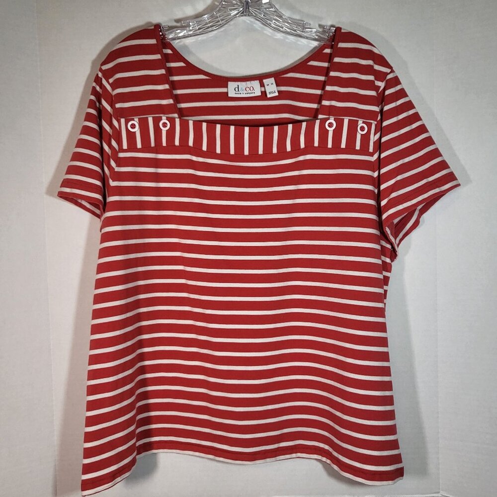 d&co Women's Striped Square Neck Top Size XL Red/White Stripes - Picture 1 of 7